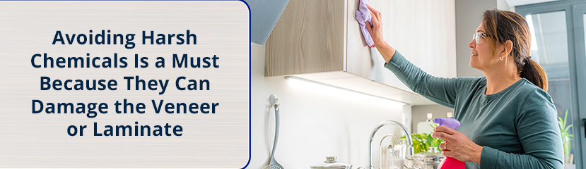 Woman Cleaning Cabinet with Chemical-Free Products to Protect Laminate